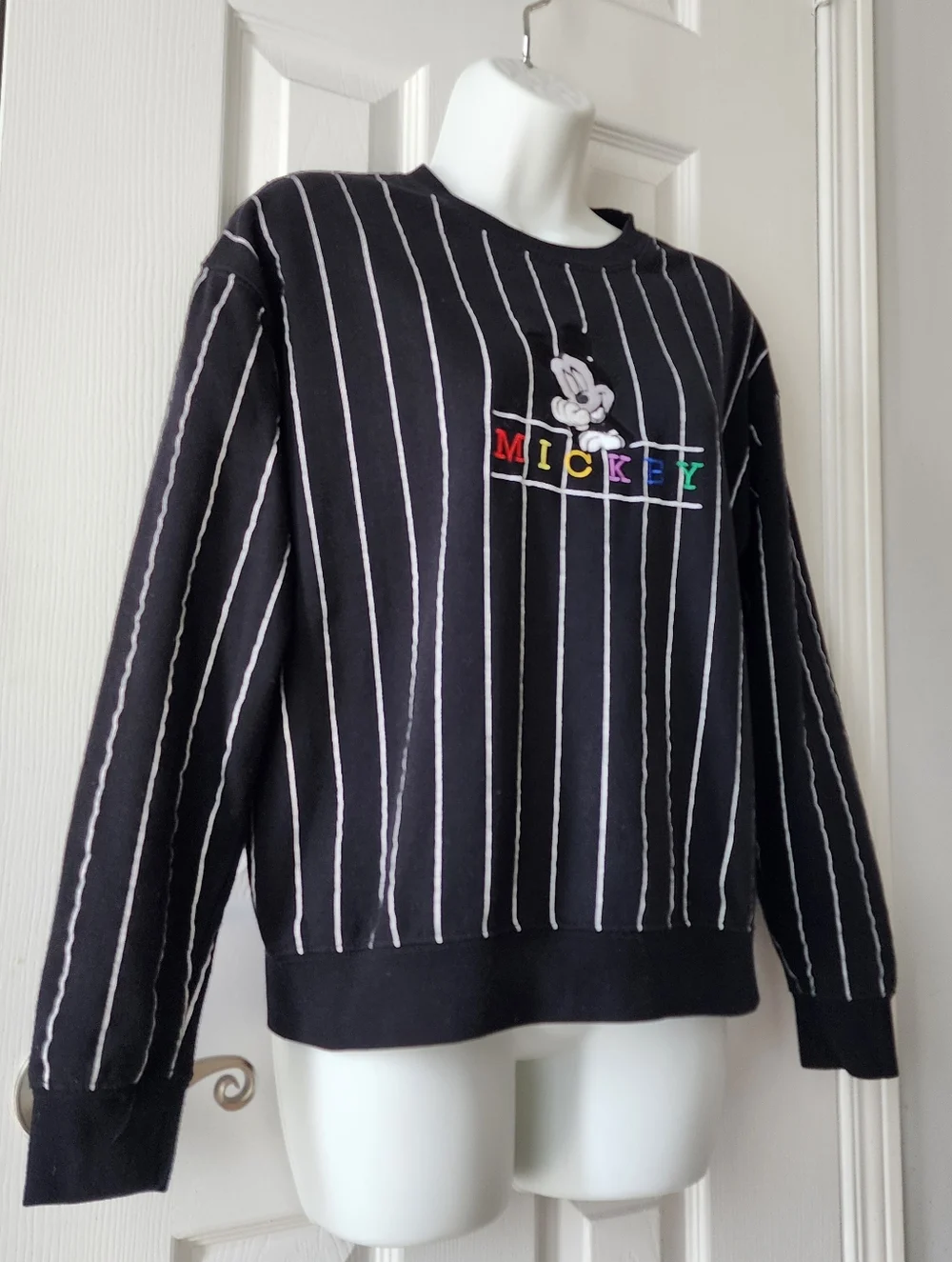 Mickey Embroidered Black Pinstripe Sweatshirt - Picture 7 of 12